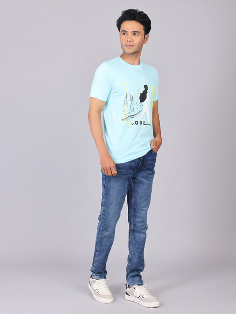 Men’s Pastel Sky Round Neck Cotton T-Shirt
