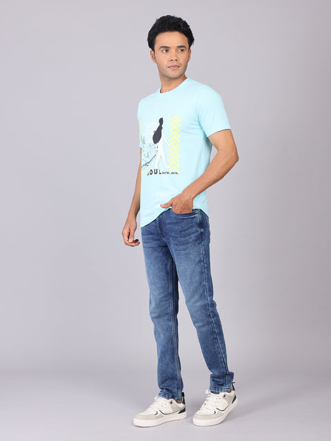 Men’s Pastel Sky Round Neck Cotton T-Shirt
