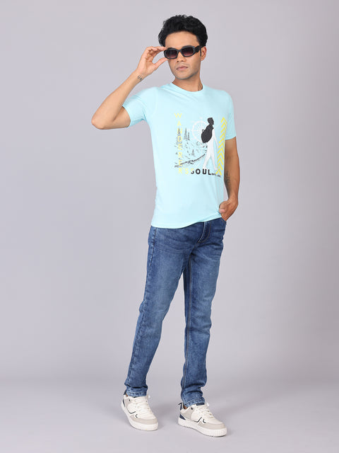 Men’s Pastel Sky Round Neck Cotton T-Shirt