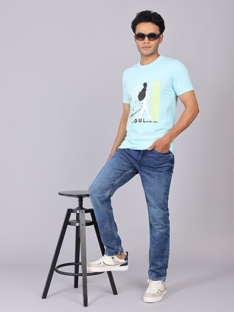 Men’s Pastel Sky Round Neck Cotton T-Shirt