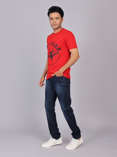 Men’s Red Round Neck Cotton T-Shirt