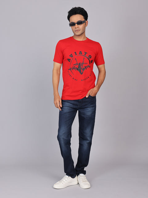Men’s Red Round Neck Cotton T-Shirt