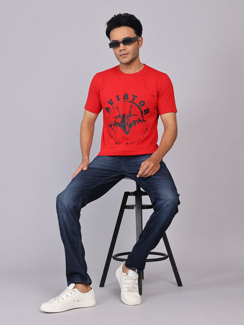 Men’s Red Round Neck Cotton T-Shirt
