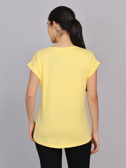Women’s Yellow Dolman Sleeve Chest Print T-Shirt