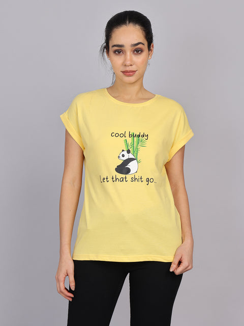 Women’s Yellow Dolman Sleeve Chest Print T-Shirt