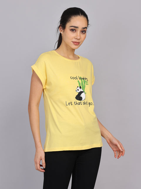Women’s Yellow Dolman Sleeve Chest Print T-Shirt