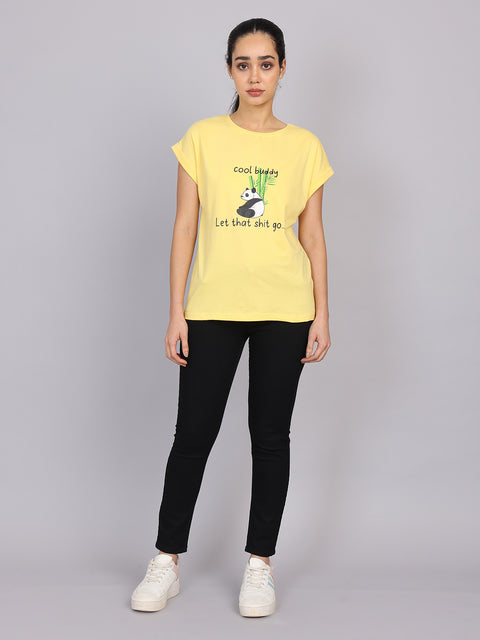 Women’s Yellow Dolman Sleeve Chest Print T-Shirt