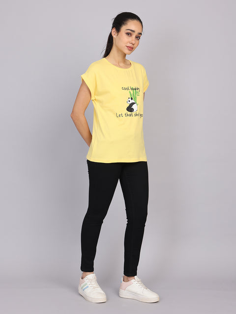 Women’s Yellow Dolman Sleeve Chest Print T-Shirt