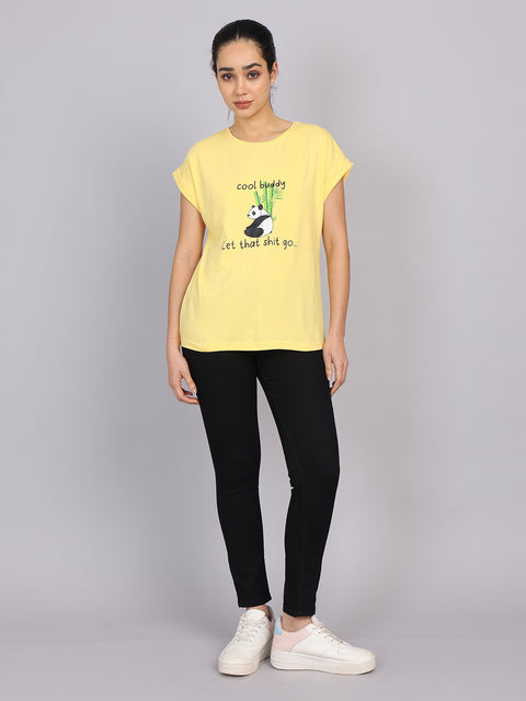 Women’s Yellow Dolman Sleeve Chest Print T-Shirt