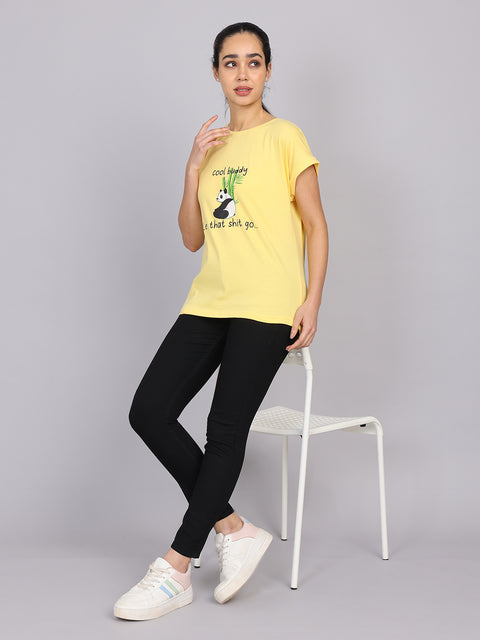 Women’s Yellow Dolman Sleeve Chest Print T-Shirt