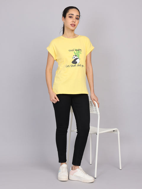 Women’s Yellow Dolman Sleeve Chest Print T-Shirt