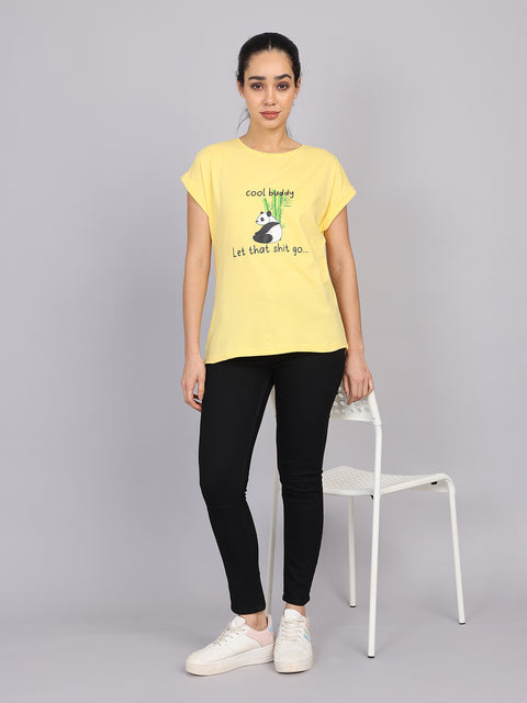 Women’s Yellow Dolman Sleeve Chest Print T-Shirt