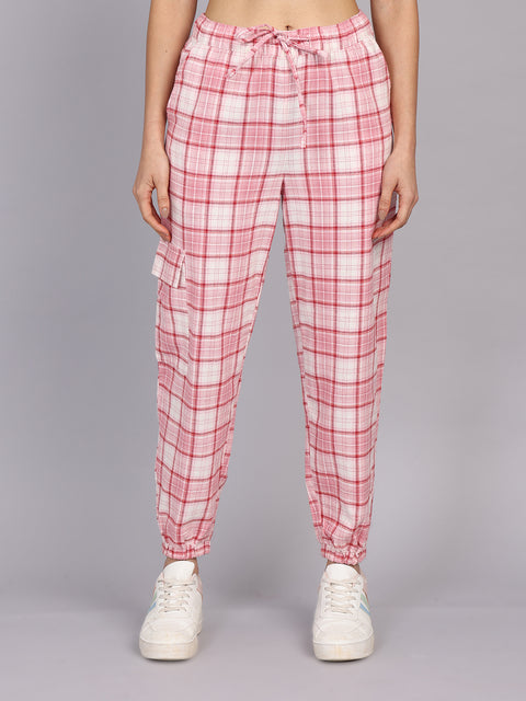 Women’s Pink Checked Woven Pant