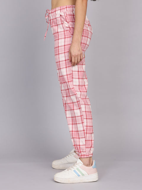 Women’s Pink Checked Woven Pant