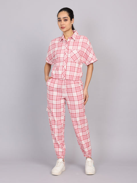 Women’s Pink Checked Woven Pant