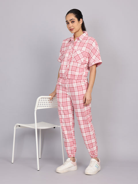 Women’s Pink Checked Woven Pant