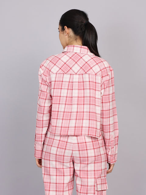 Women’s Pink Checked Woven Shirt (Full Sleeve)