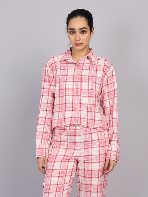 Women’s Pink Checked Woven Shirt (Full Sleeve)
