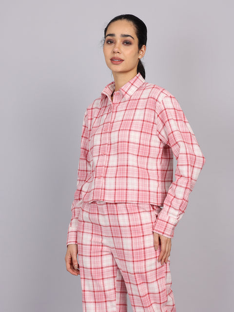 Women’s Pink Checked Woven Shirt (Full Sleeve)