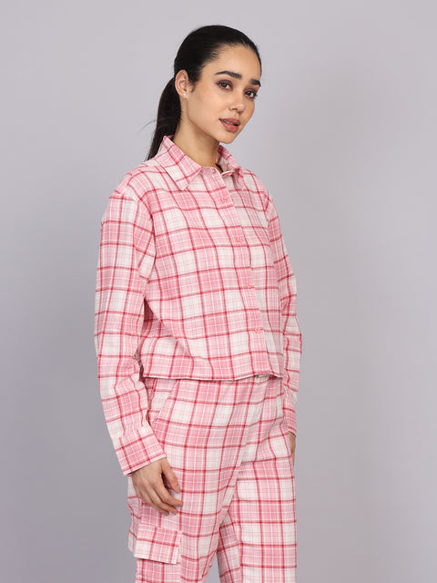 Women’s Pink Checked Woven Shirt (Full Sleeve)