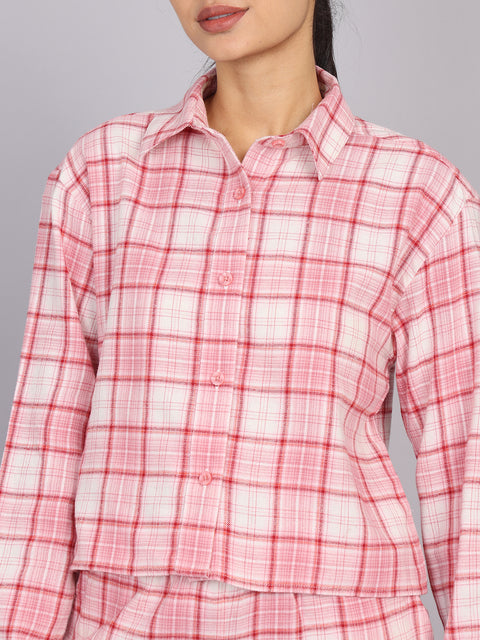 Women’s Pink Checked Woven Shirt (Full Sleeve)