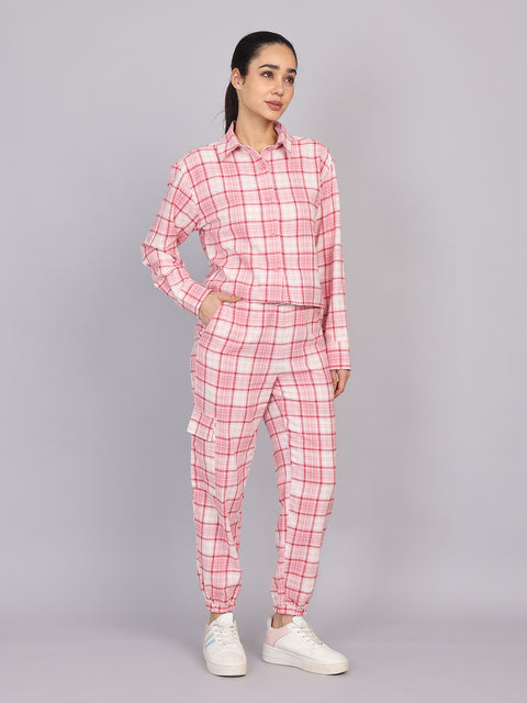 Women’s Pink Checked Woven Shirt (Full Sleeve)