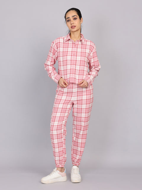 Women’s Pink Checked Woven Shirt (Full Sleeve)