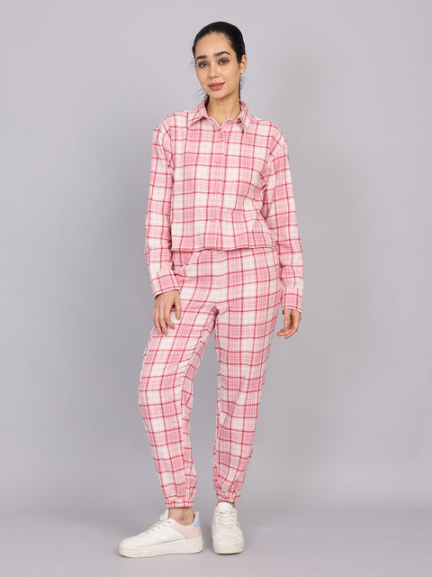 Women’s Pink Checked Woven Shirt (Full Sleeve)