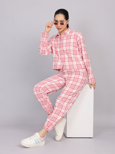 Women’s Pink Checked Woven Shirt (Full Sleeve)