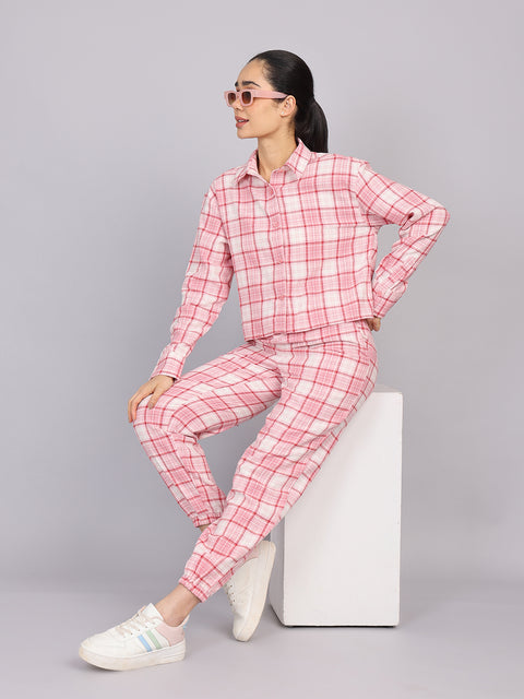 Women’s Pink Checked Woven Shirt (Full Sleeve)
