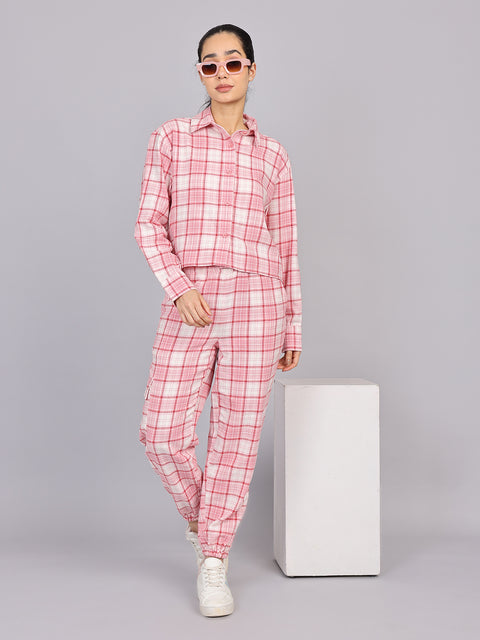 Women’s Pink Checked Woven Shirt (Full Sleeve)