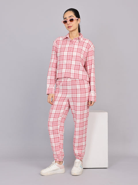 Women’s Pink Checked Woven Shirt (Full Sleeve)