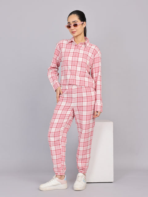 Women’s Pink Checked Woven Shirt (Full Sleeve)