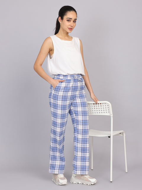 Women’s Blue Checked Woven Pant