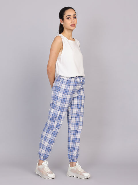 Women’s Blue Checked Woven Jogger