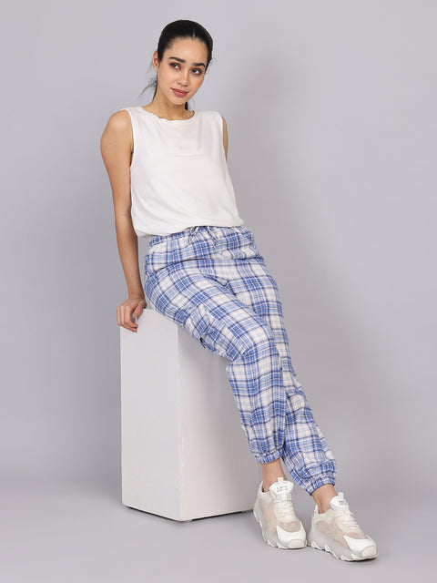 Women’s Blue Checked Woven Jogger