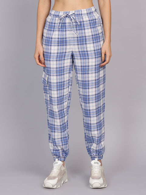 Women’s Blue Checked Woven Jogger