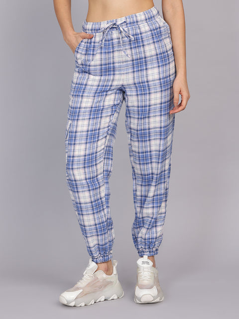 Women’s Blue Checked Woven Jogger
