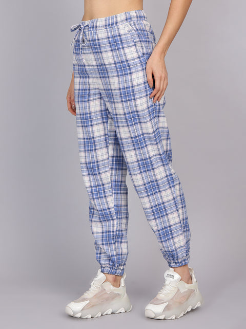 Women’s Blue Checked Woven Jogger