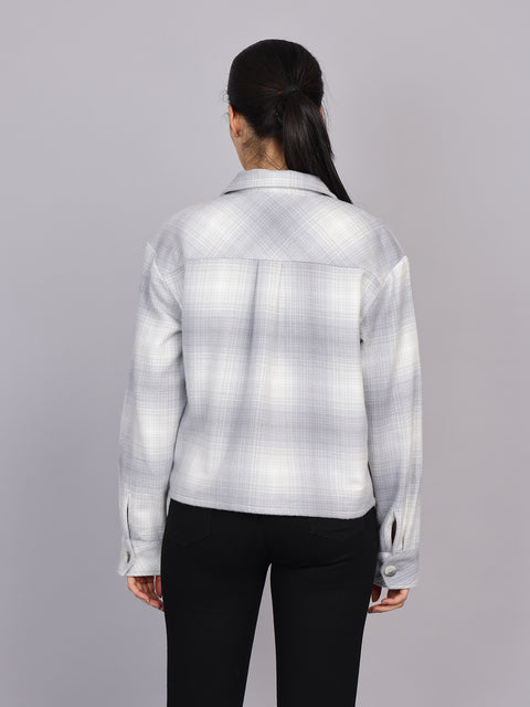 Women’s Grey Checked Woven Shirt (Full Sleeve)