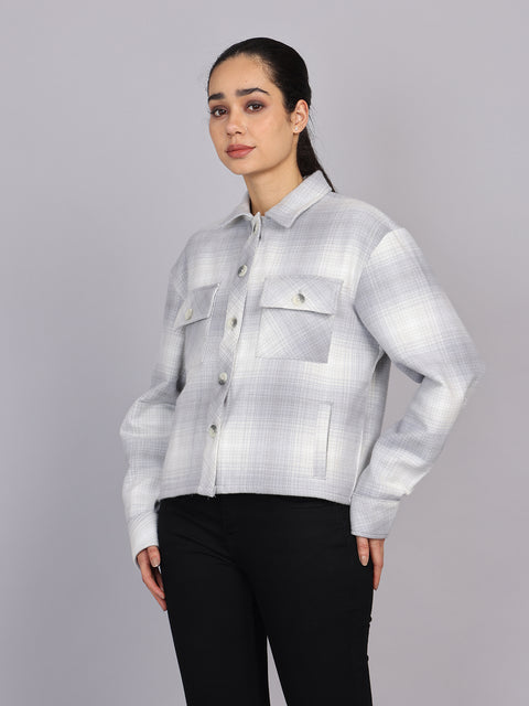 Women’s Grey Checked Woven Shirt (Full Sleeve)