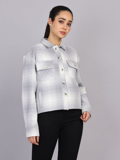 Women’s Grey Checked Woven Shirt (Full Sleeve)