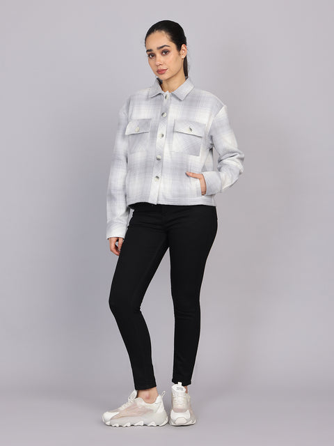 Women’s Grey Checked Woven Shirt (Full Sleeve)