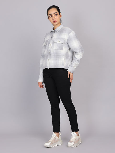 Women’s Grey Checked Woven Shirt (Full Sleeve)