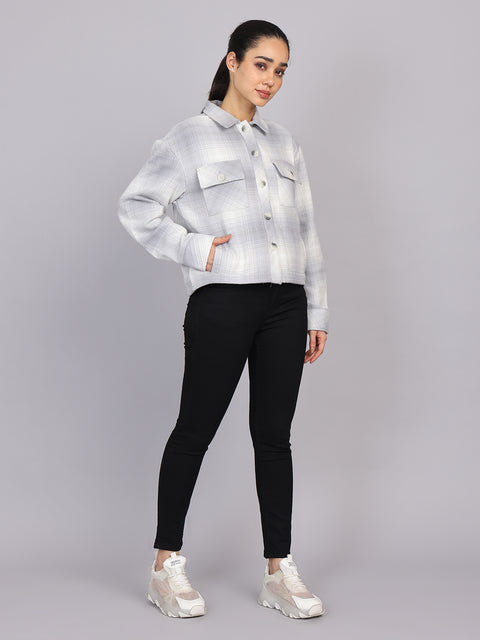 Women’s Grey Checked Woven Shirt (Full Sleeve)