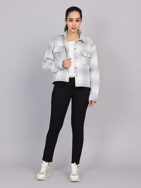 Women’s Grey Checked Woven Shirt (Full Sleeve)