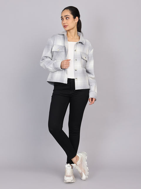 Women’s Grey Checked Woven Shirt (Full Sleeve)