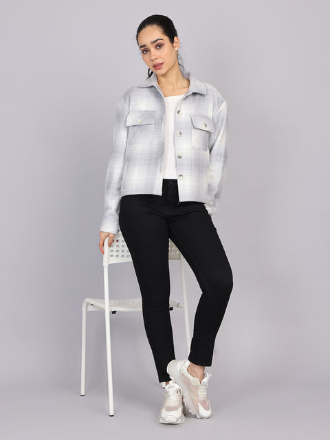 Women’s Grey Checked Woven Shirt (Full Sleeve)
