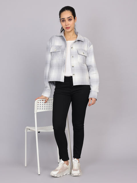 Women’s Grey Checked Woven Shirt (Full Sleeve)