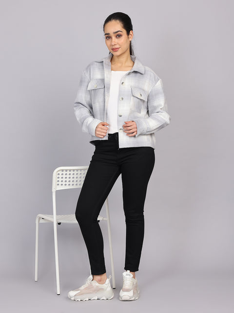 Women’s Grey Checked Woven Shirt (Full Sleeve)